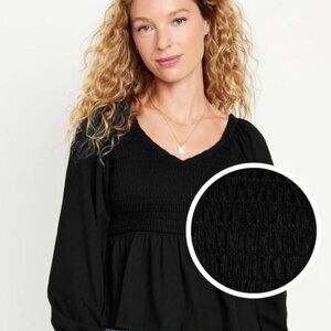 Old Navy Long-Sleeve Smocked Peplum Top Black Jack